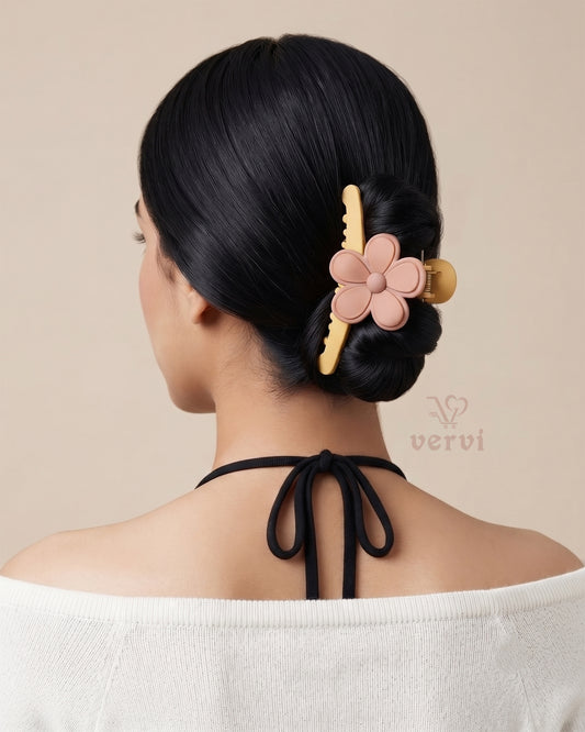 Korean Floral Long Hair Claw Clip Set 1 (Pack of 4)