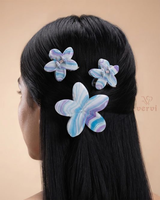 Marble Flower Hair Claw Clip Set 4 (Pack of 6)
