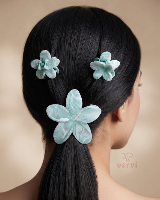 Marble Flower Hair Claw Clip Set 5 (Pack of 6)