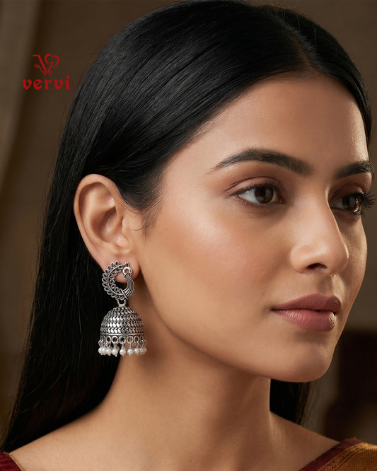 Oxidized Peacock Drop Jhumka