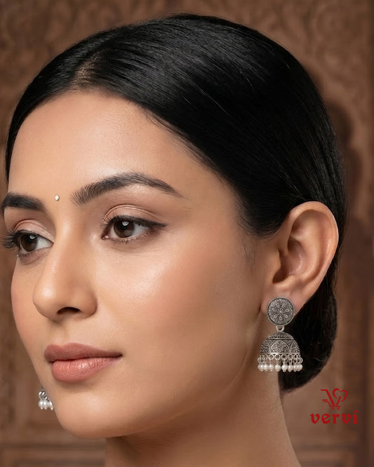 Oxidized Floral Disc Jhumka