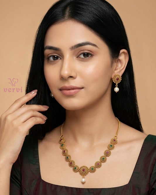 Antique Floral with Stone Necklace Set