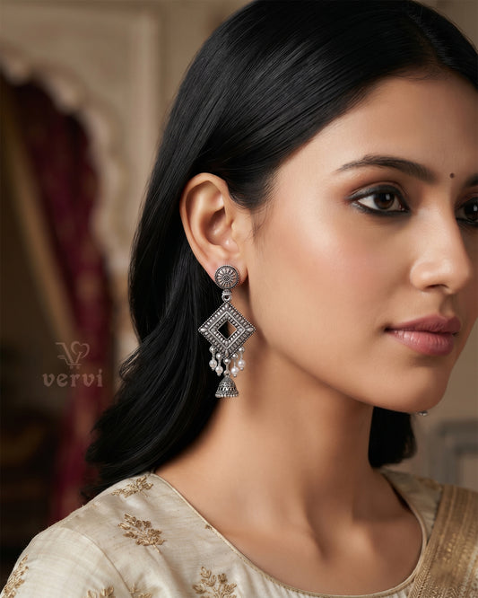 Oxidized Vintage Diamond Bell Jhumka