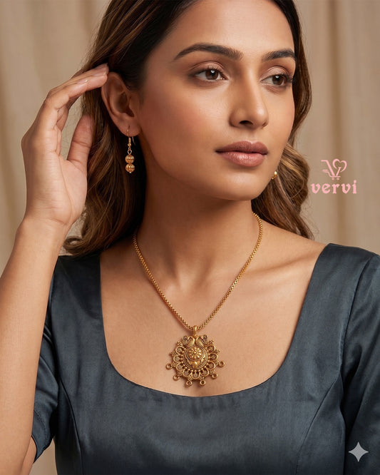 Gold Peacock Floral Pendant chain and Beads Earring