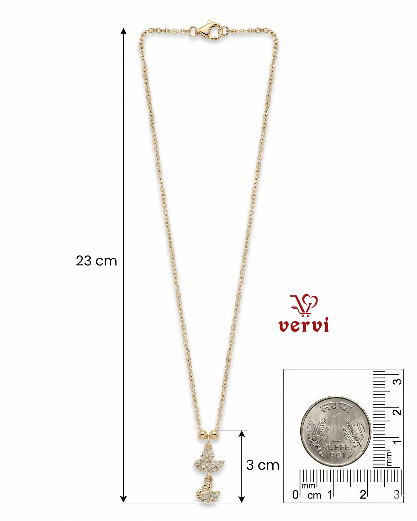 Twin Swan Drop Pendant Chain