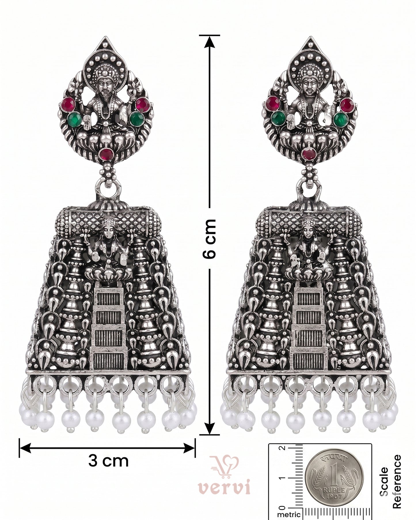 Oxidized Lakshmi Temple Jhumka