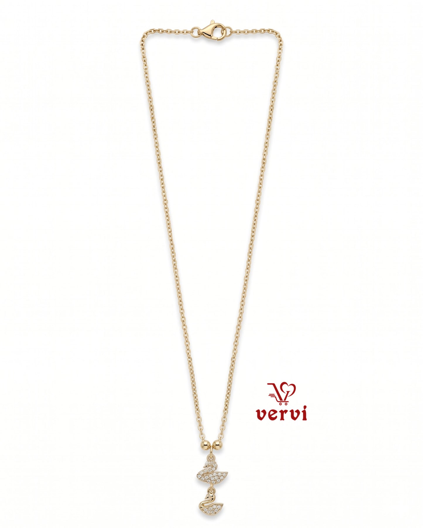 Twin Swan Drop Pendant Chain