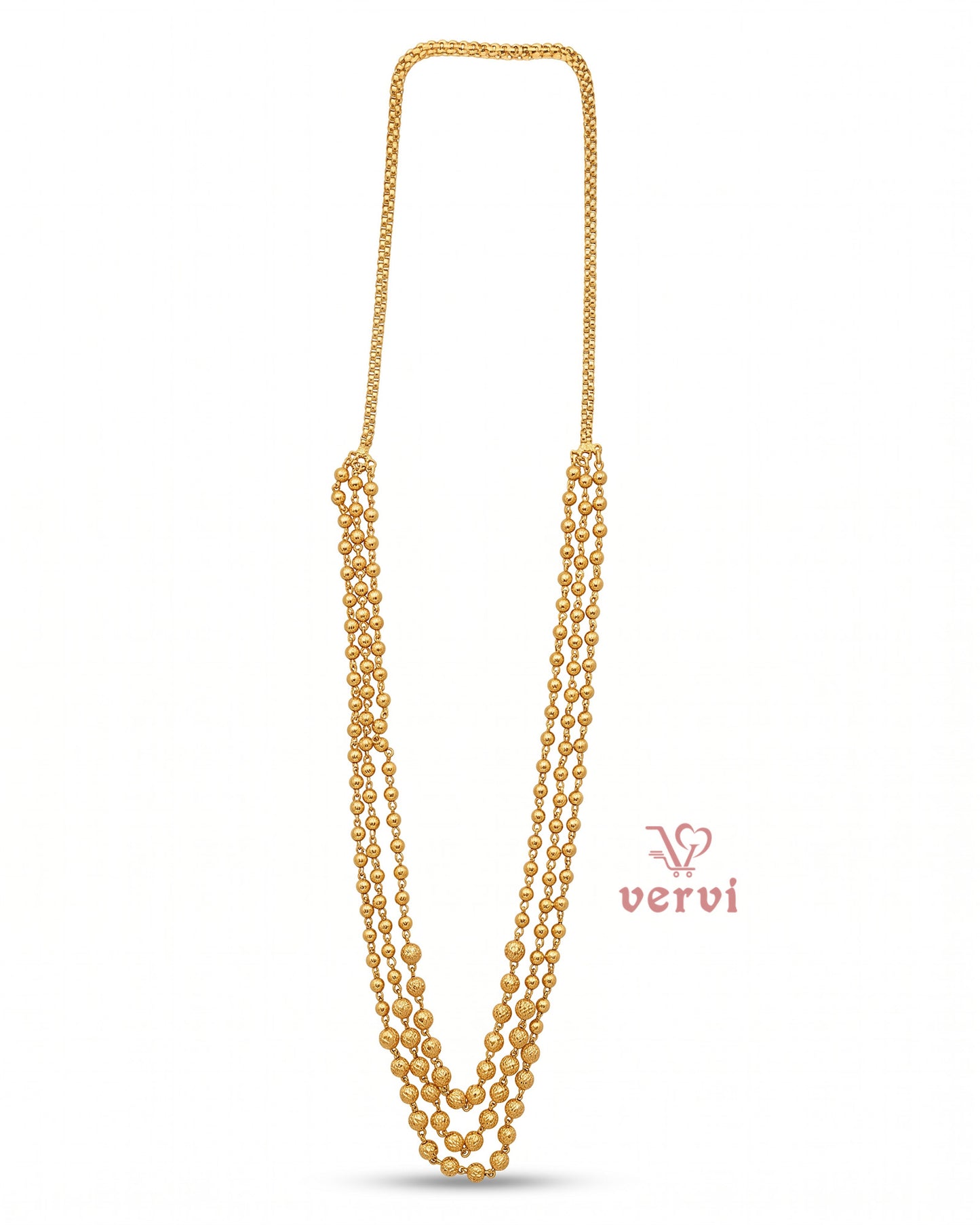 Three Layered Bead Gold Necklace