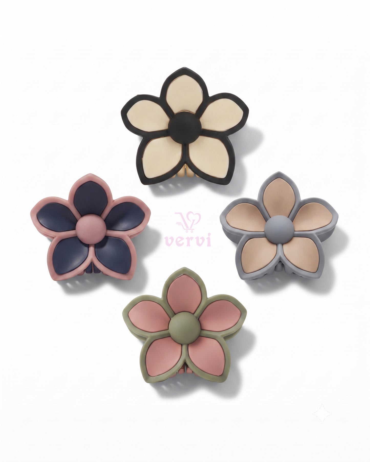 Korean Flower Hair Claw Clip Set 2 (Pack of 4)