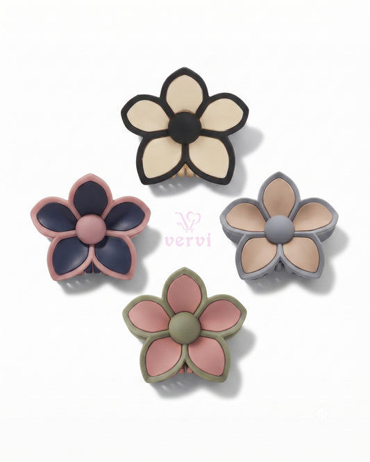 Korean Flower Hair Claw Clip Set 2 (Pack of 4)