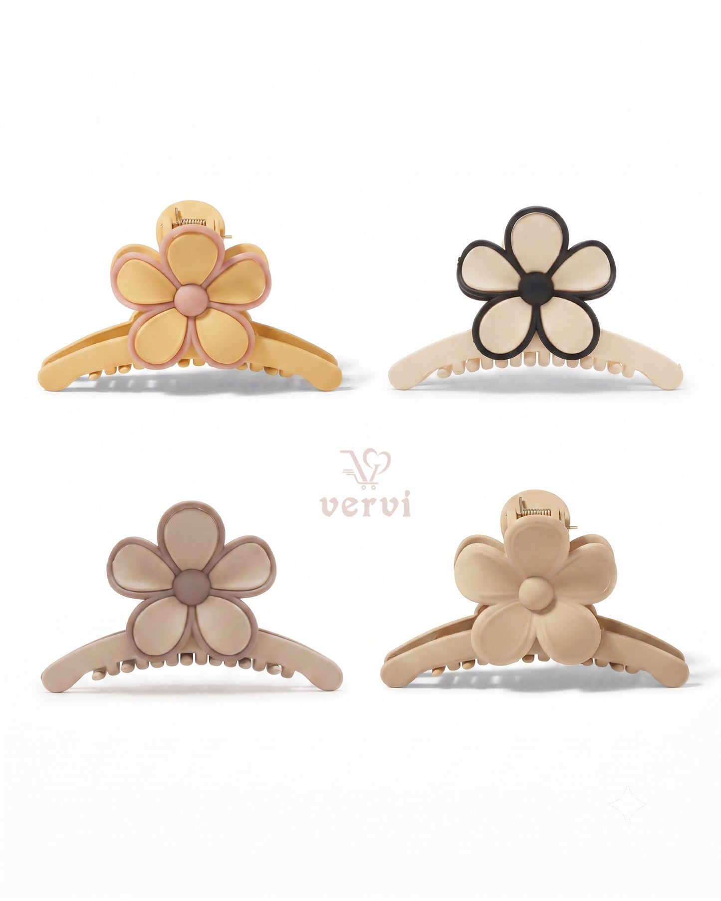 Korean Floral Long Hair Claw Clip Set 1 (Pack of 4)