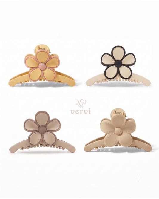 Korean Floral Long Hair Claw Clip Set 1 (Pack of 4)