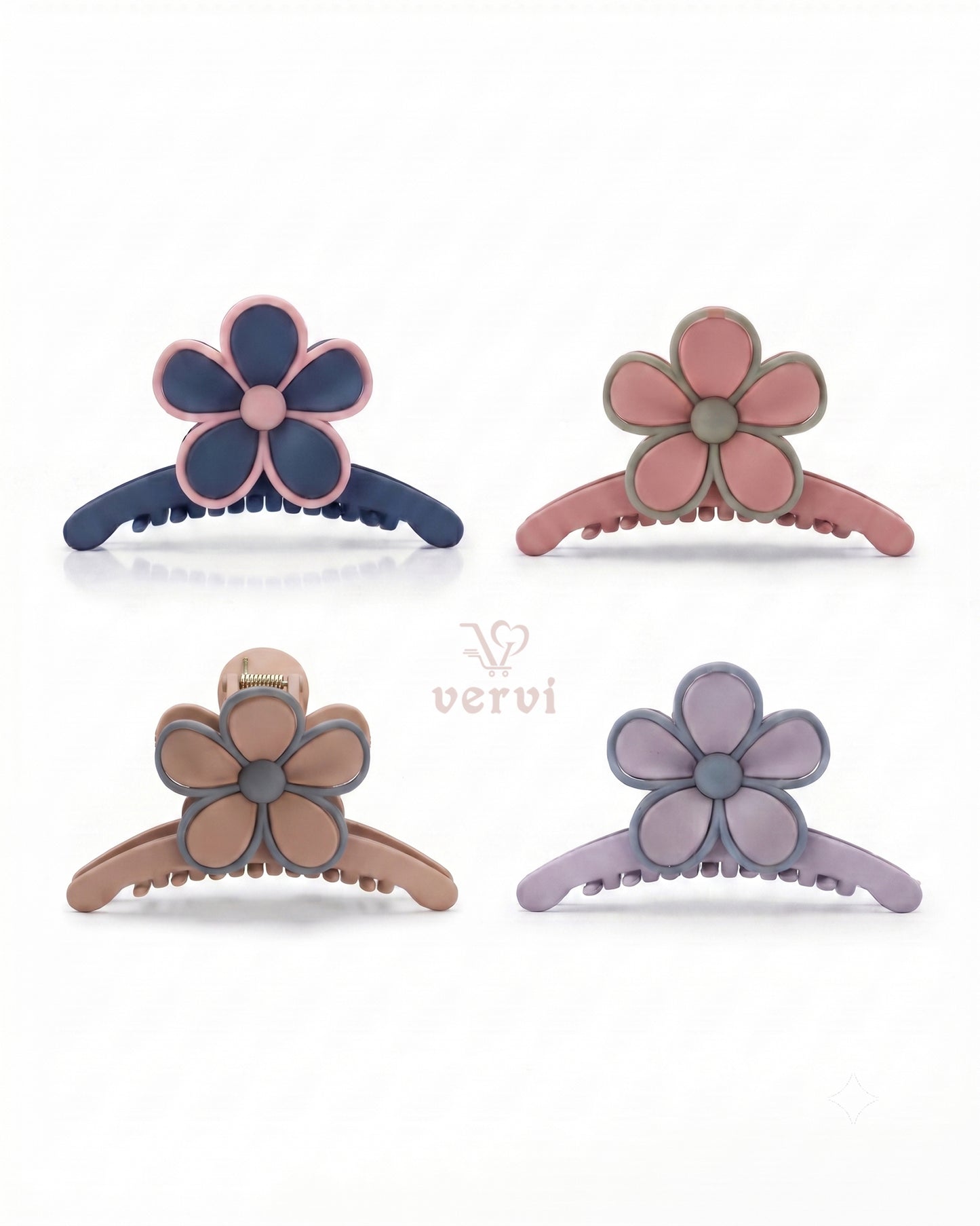 Korean Floral Long Hair Claw Clip Set 2 (Pack of 4)