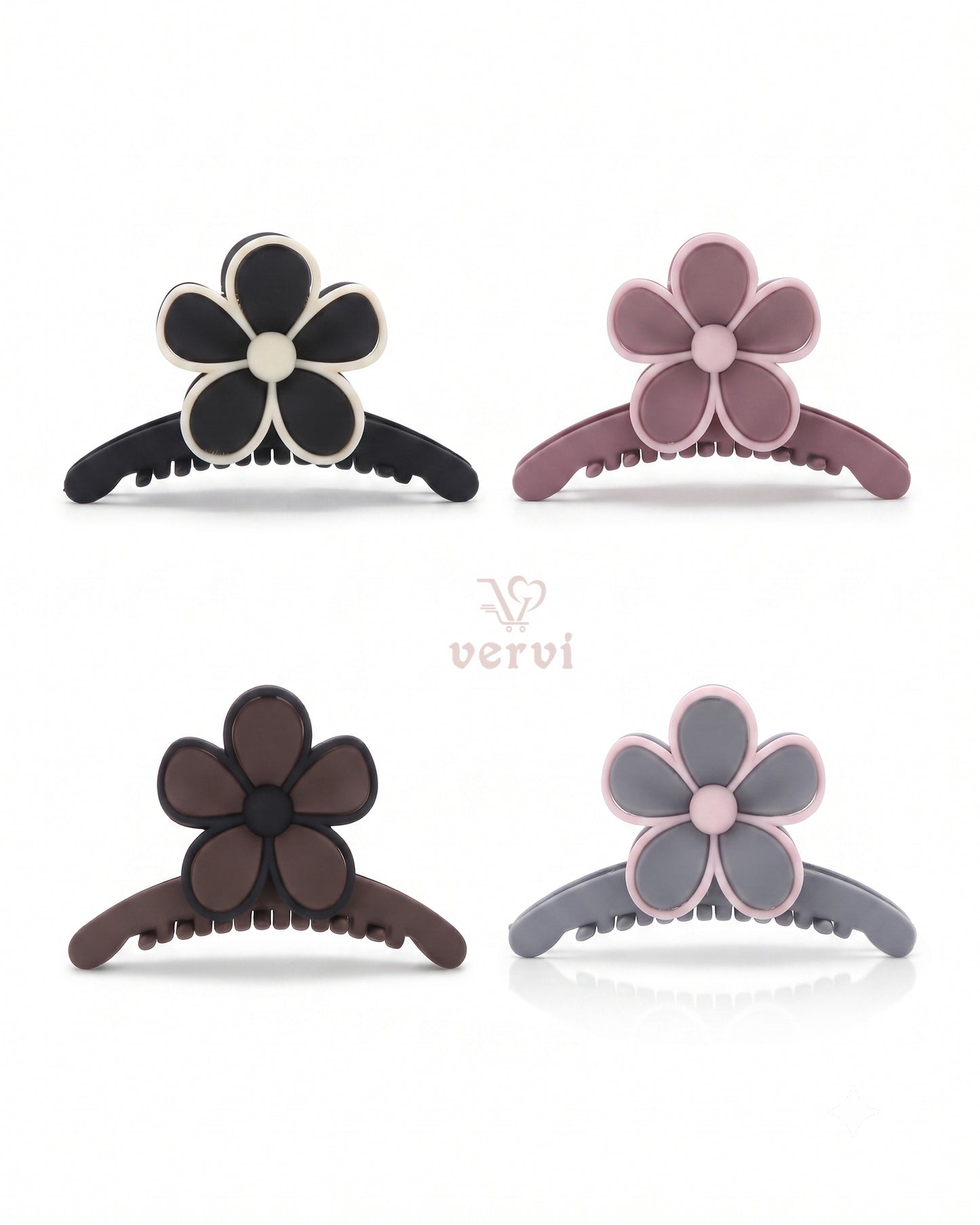 Korean Floral Long Hair Claw Clip Set 3 (Pack of 4)