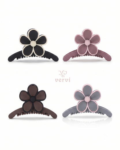 Korean Floral Long Hair Claw Clip Set 3 (Pack of 4)