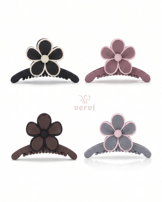 Korean Floral Long Hair Claw Clip Set 3 (Pack of 4)