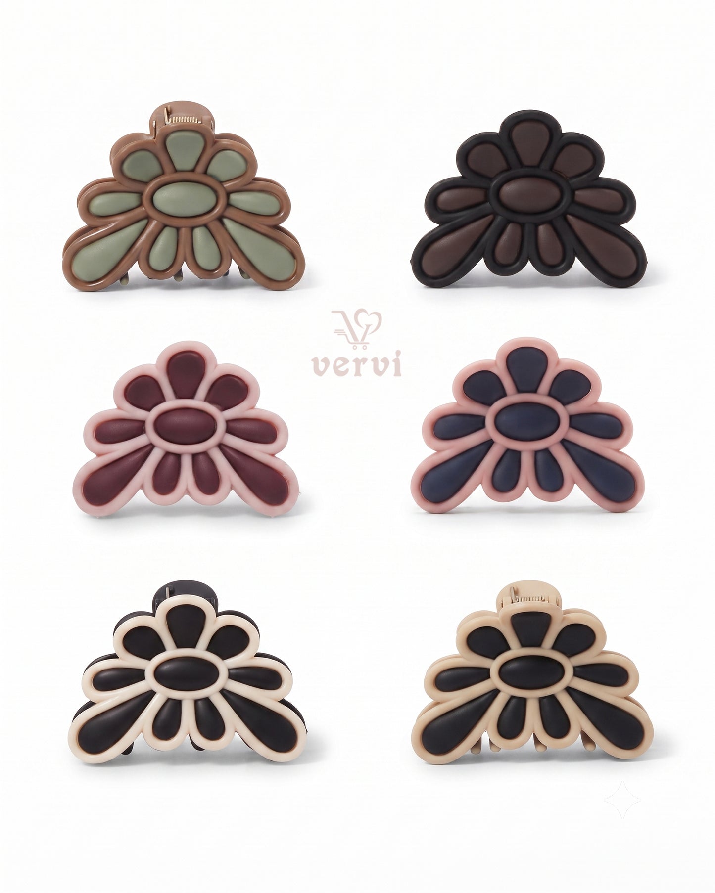 Matte Daisy Flower Hair Claw Clip Set 1 (Pack of 6)