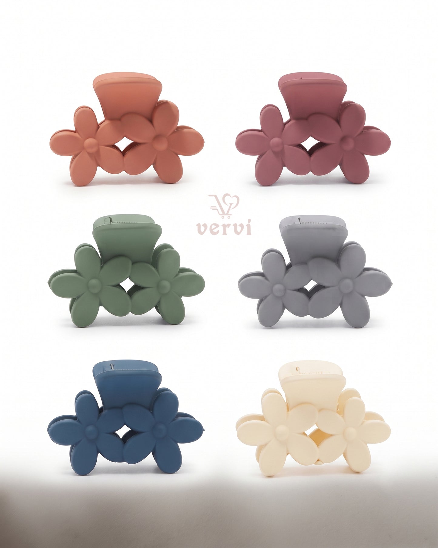 Twin Flower Hair Claw Clip Set 1 (Pack of 6)