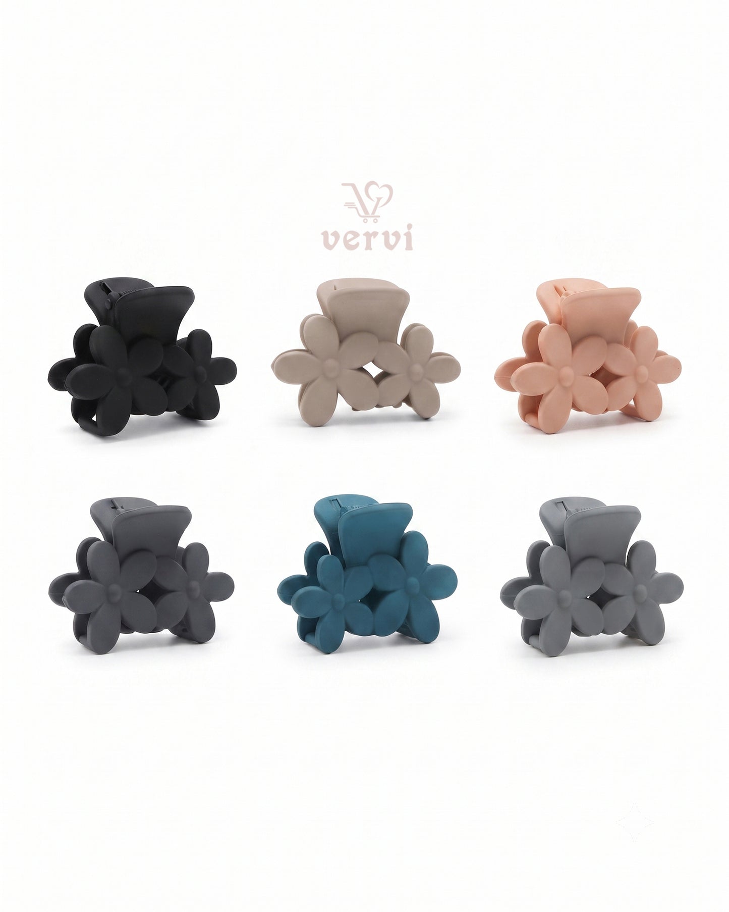 Twin Flower Hair Claw Clip Set 2 (Pack of 6)