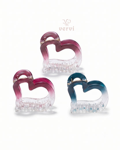 Gradient Heart Hair Claw Clip Set 2 (Pack of 3)