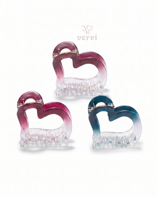 Gradient Heart Hair Claw Clip Set 2 (Pack of 3)