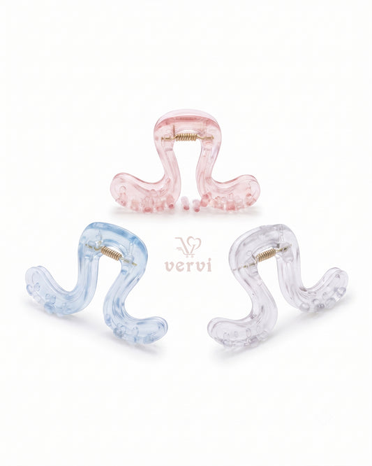 Transparent Wavy Hair Claw Clip Set 1 (Pack of 3)