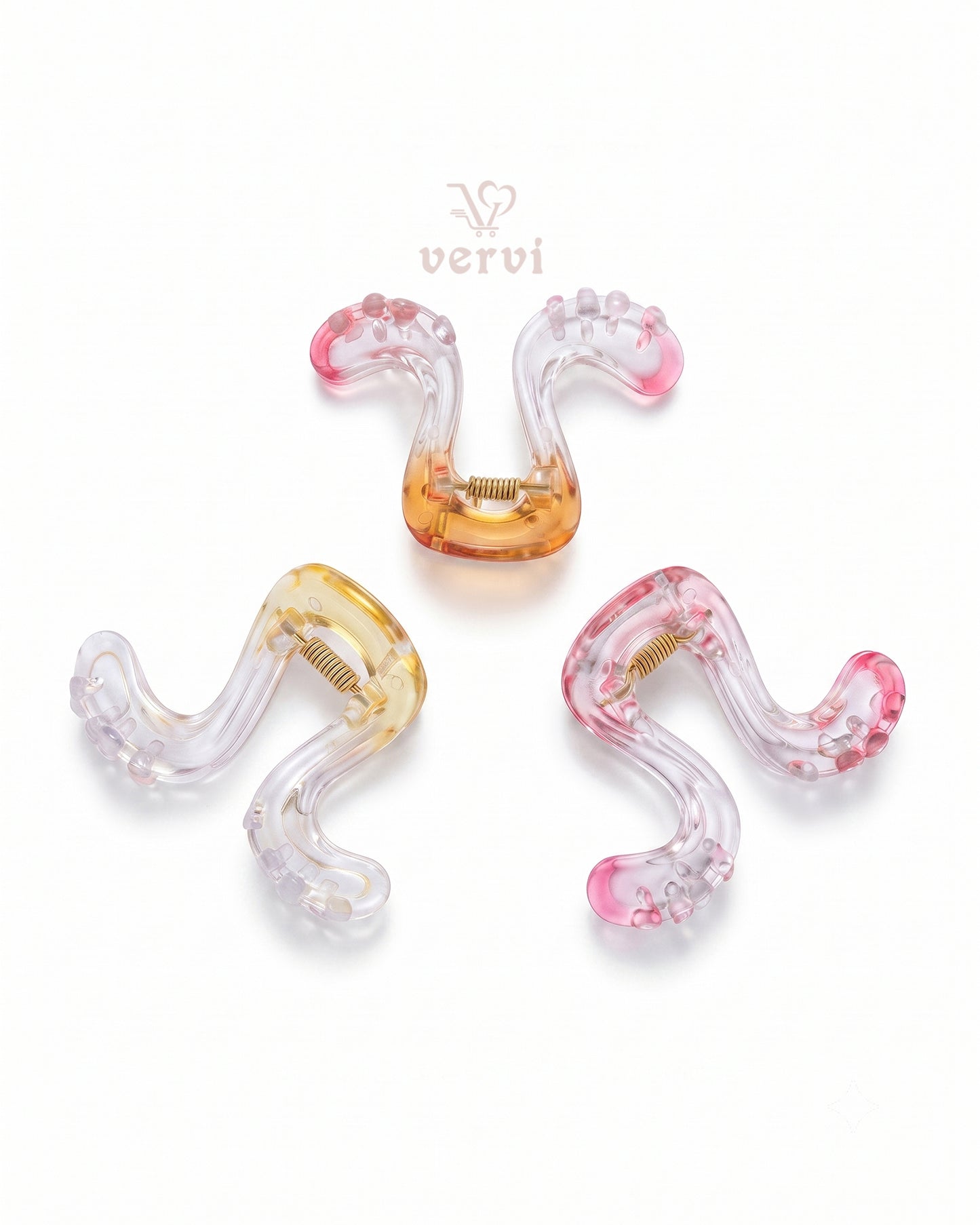 Transparent Wavy Hair Claw Clip Set 2 (Pack of 3)