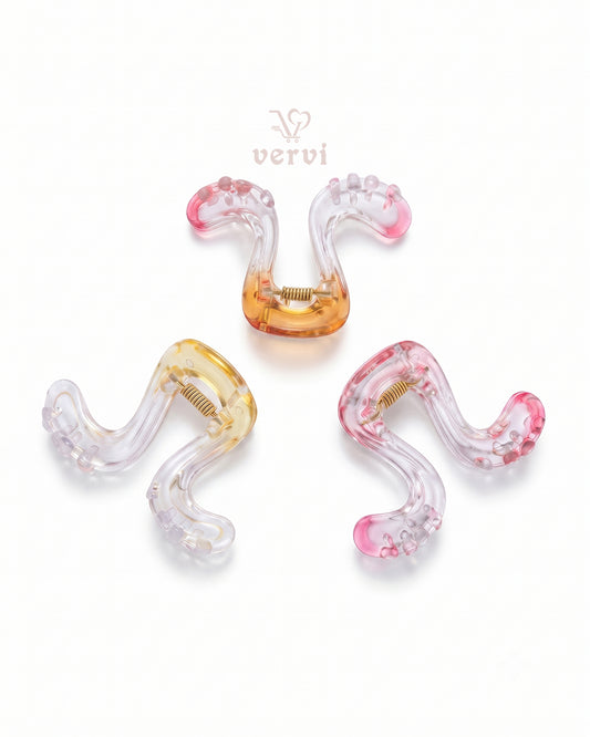 Transparent Wavy Hair Claw Clip Set 2 (Pack of 3)