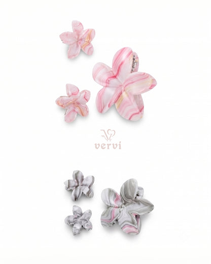 Marble Flower Hair Claw Clip Set 1 (Pack of 6)