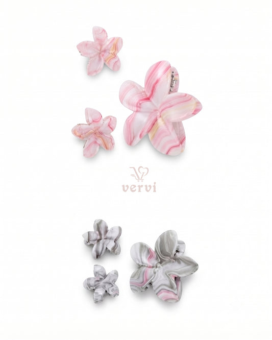 Marble Flower Hair Claw Clip Set 1 (Pack of 6)
