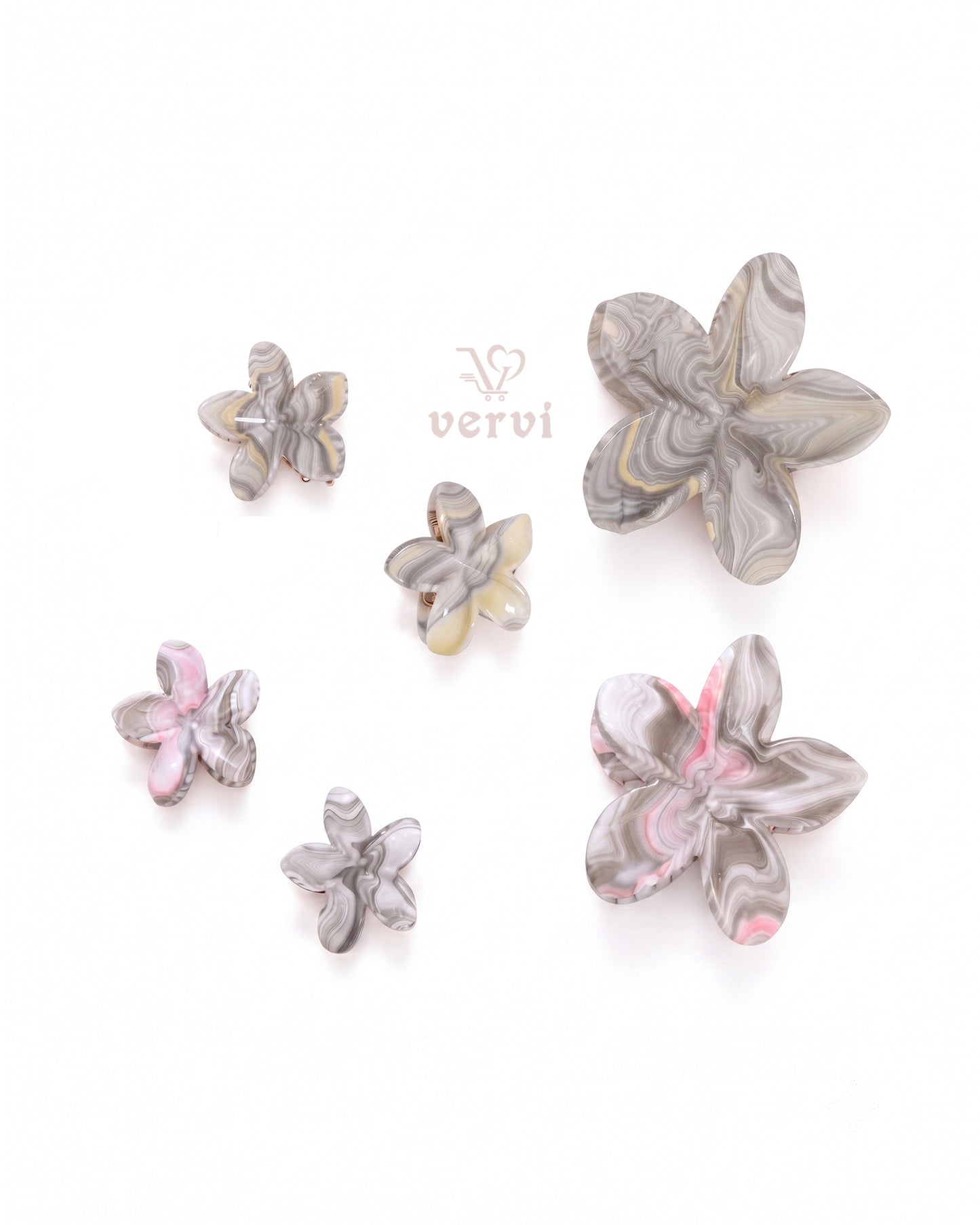 Marble Flower Hair Claw Clip Set 2 (Pack of 6)