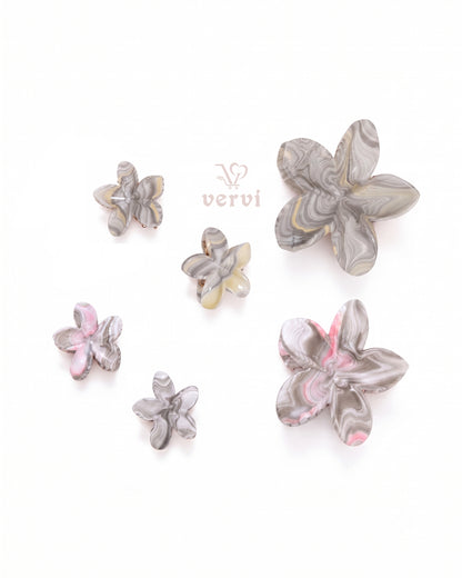 Marble Flower Hair Claw Clip Set 2 (Pack of 6)