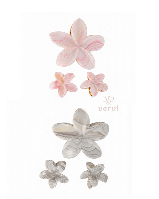 Marble Flower Hair Claw Clip Set 3 (Pack of 6)