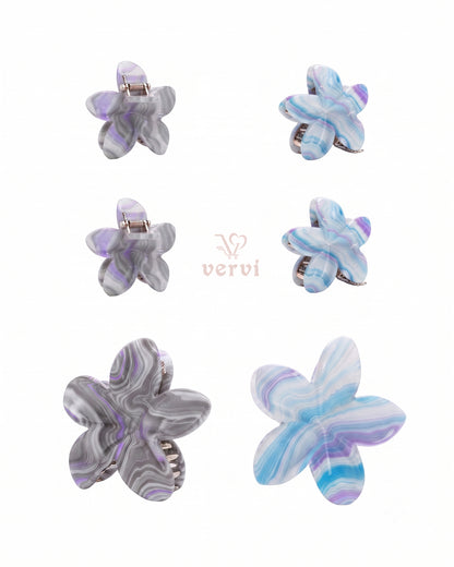 Marble Flower Hair Claw Clip Set 4 (Pack of 6)