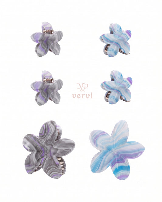 Marble Flower Hair Claw Clip Set 4 (Pack of 6)