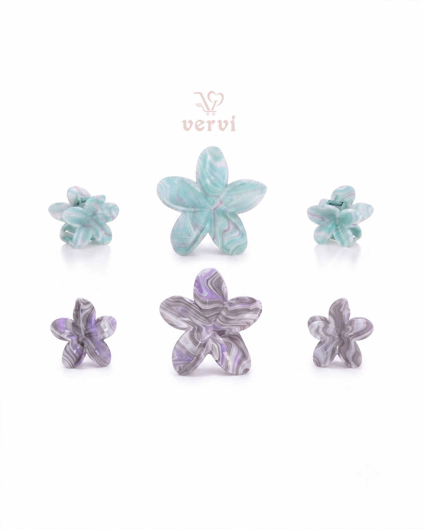 Marble Flower Hair Claw Clip Set 5 (Pack of 6)