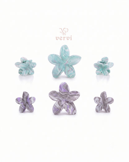 Marble Flower Hair Claw Clip Set 5 (Pack of 6)