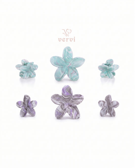 Marble Flower Hair Claw Clip Set 5 (Pack of 6)