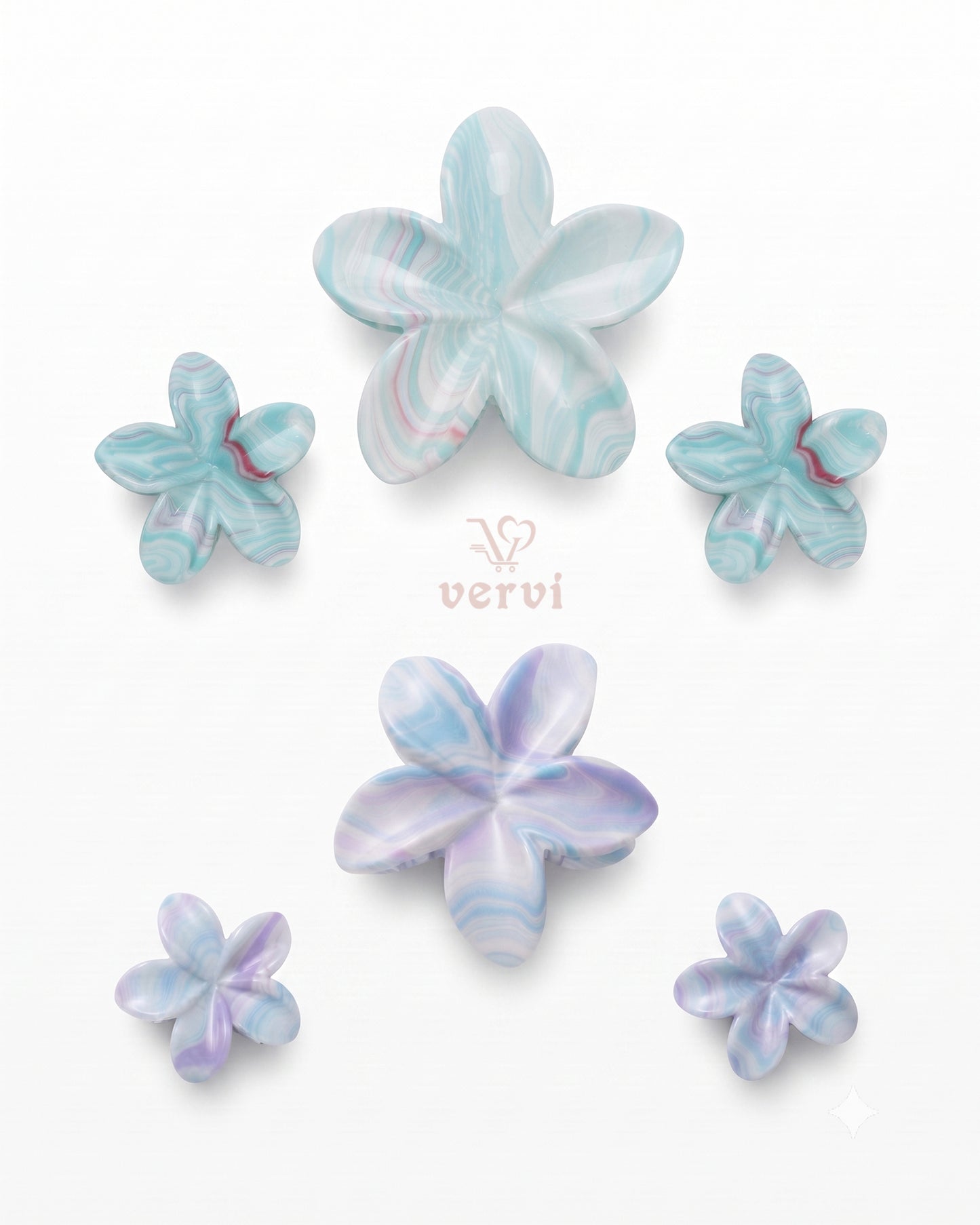 Marble Flower Hair Claw Clip Set 6 (Pack of 6)