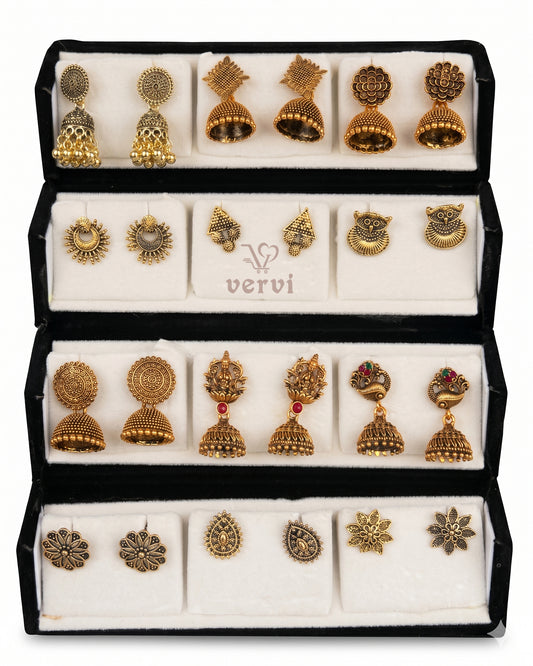 Jhumka Combo Earrings Box Combo 1 - Antique Gold