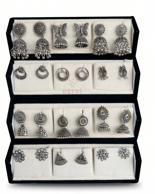 Jhumka Combo Earrings Box Combo 2 - Oxidized Silver
