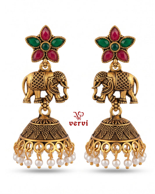 Antique Elephant Temple Jhumka