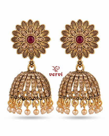 Antique Gold Flower Jhumka