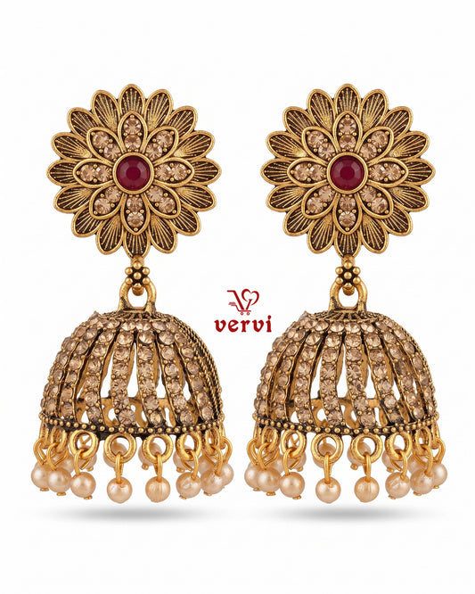 Antique Gold Flower Jhumka