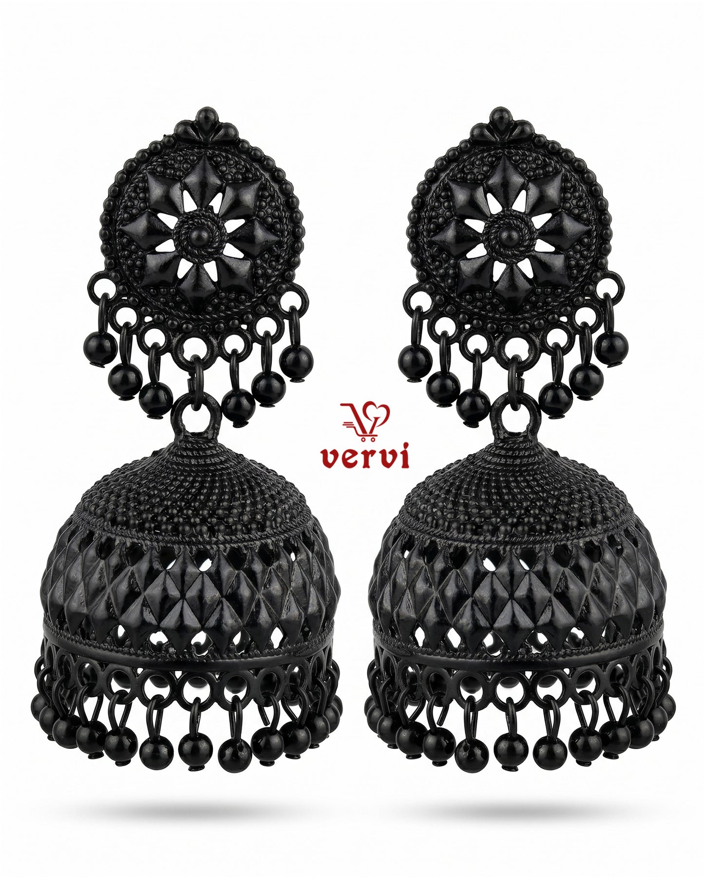 Black Oxidized Floral Jhumka