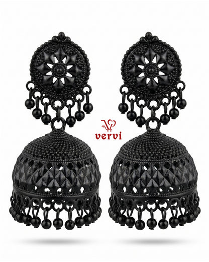Black Oxidized Floral Jhumka
