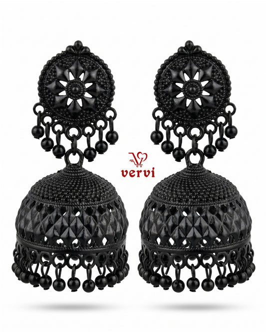 Black Oxidized Floral Jhumka