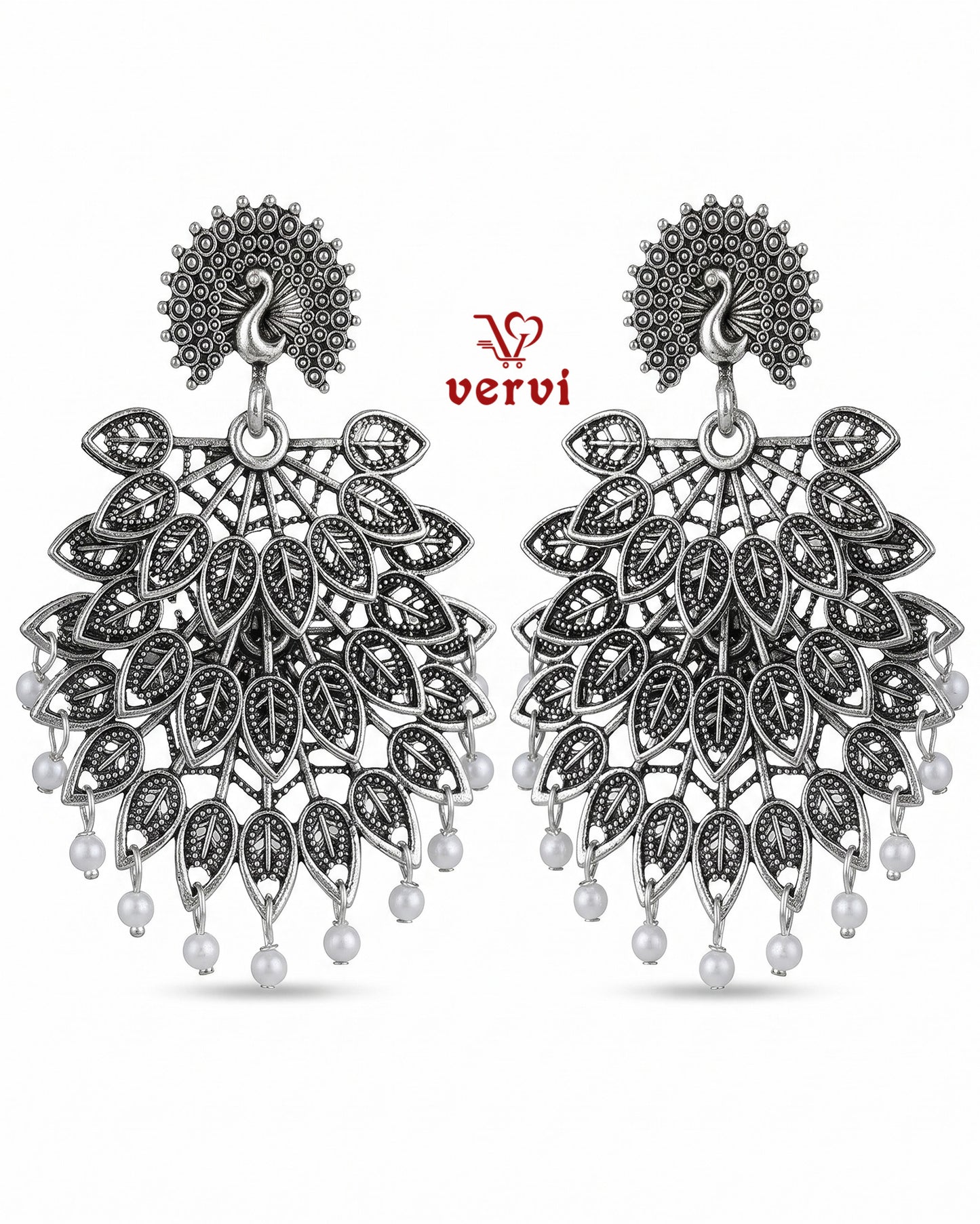Oxidized Peacock Fan Jhumka