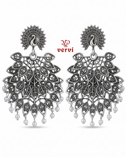 Oxidized Peacock Fan Jhumka