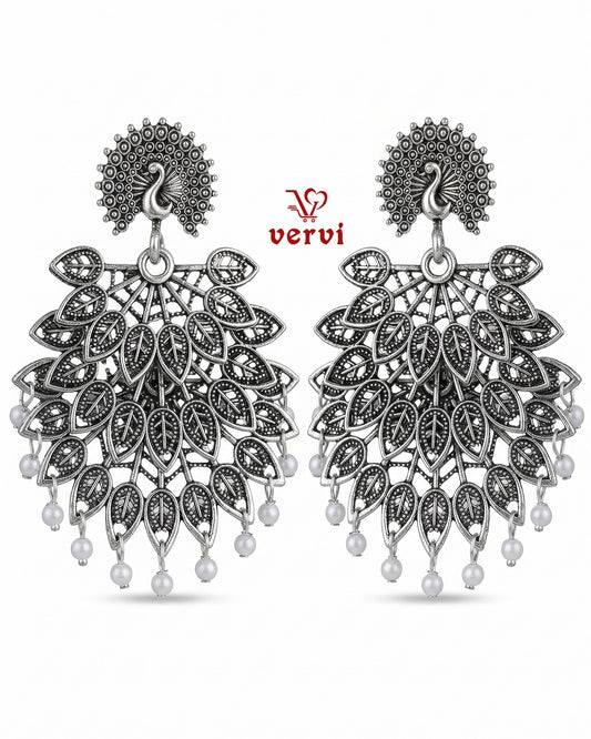 Oxidized Peacock Fan Jhumka